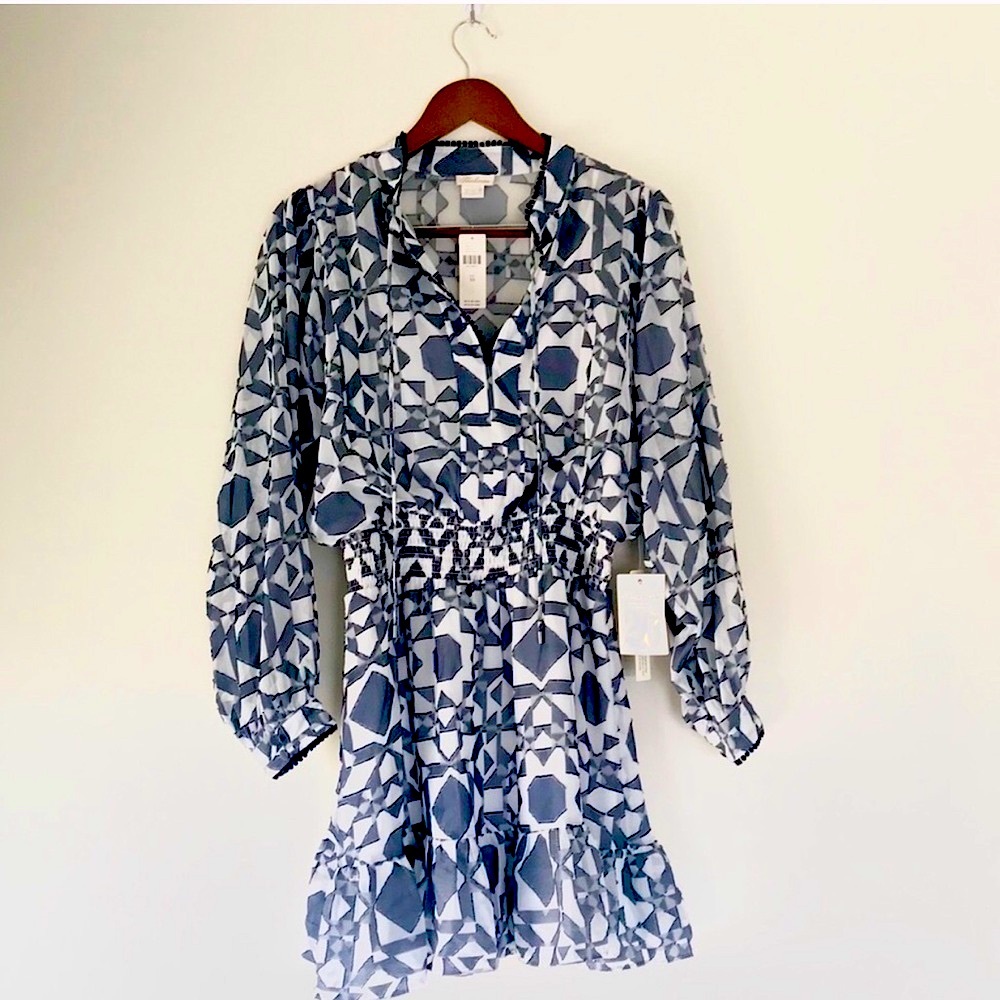 Anthropologie Shoshanna Smocked Waist Geometric Print Tiered Mini Dress NWT 10 - Picture 3 of 10